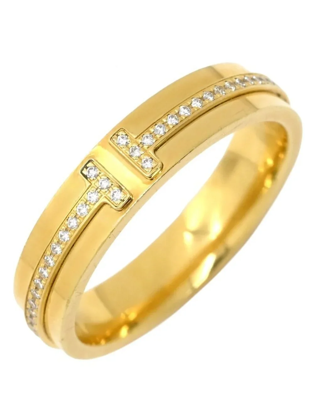 Tiffany & Co Ring T Two Narrow Diamond Yellow Gold 18K YG